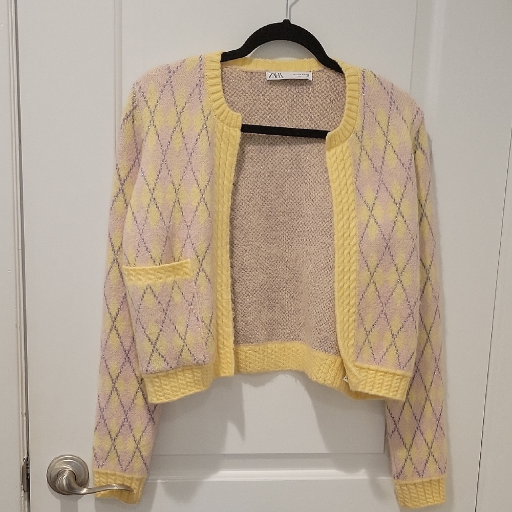 Zara Pastel Argyle Cropped Sweater Size S